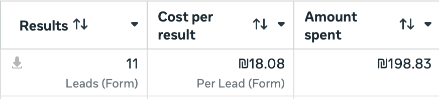 מנהל המודעות של Meta: תוצאות לידים, עלות לליד והוצאה