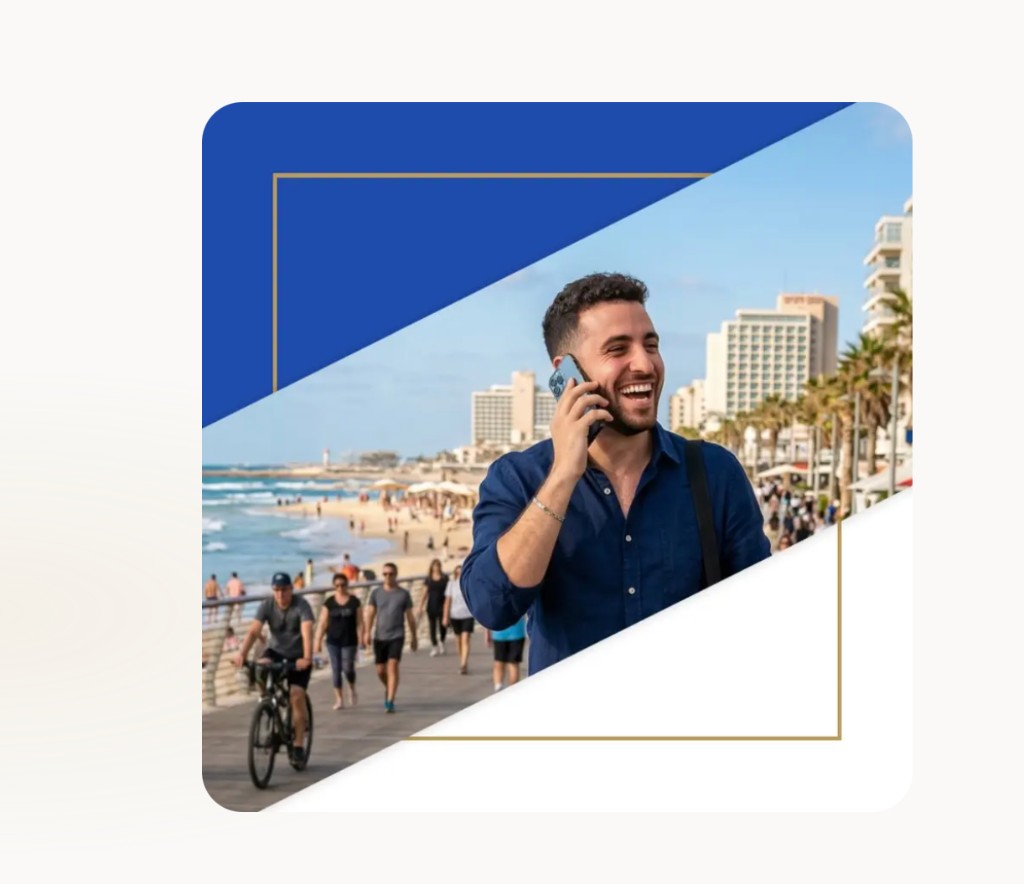 יזם בטיילת - שיחה בנייד ואנרגיה עסקית